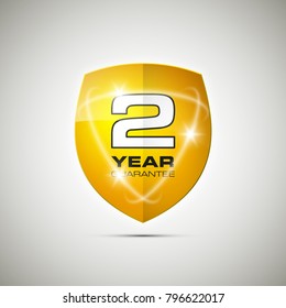 Shield with a guarantee two year icon. Warranty 2 year Label obligations. Safeguard shield sign. Protect promise reliability badge. Security guaranteed vector illustration