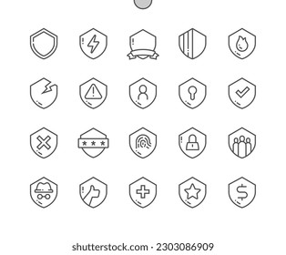 Shield. Guard badge. Protection activated, approved. Alert and security. Pixel Perfect Vector Thin Line Icons. Simple Minimal Pictogram