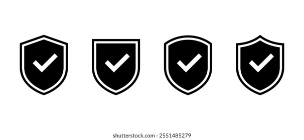 Shield guard with check mark icon in generic style. Defense, security with checkmark sign symbol