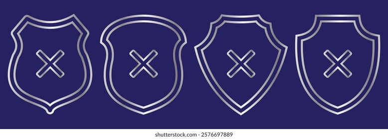 Shield guard with cross mark icon in generic style. Unsafe, no security sign symbol