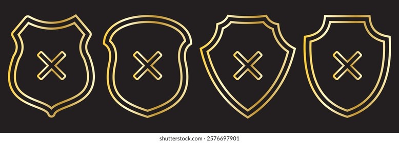 Shield guard with cross mark icon in generic style. Unsafe, no security sign symbol