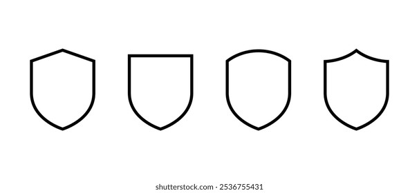 Shield guard icon set in line style. Defense, security sign symbol