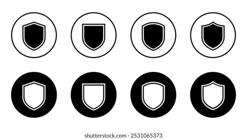 Ícone de protetor de escudo definido em círculo preto. Símbolo de sinal de segurança