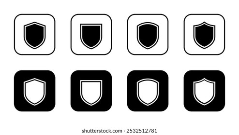 Schildschutz-Symbol auf schwarzem Quadrat gesetzt. Verteidigung, Symbol für Sicherheitszeichen