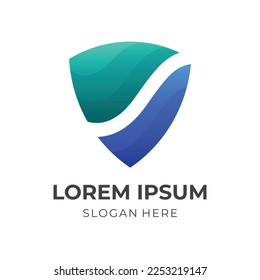 shield guard logo template with 3d blue and green color style