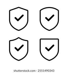 Shield guard outline with check mark icon set. Defense, security sign symbol