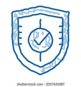Shield Guard Protection Approved Mark sketch icon vector. Hand drawn blue doodle line art isolated symbol illustration