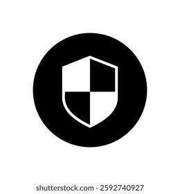 Shield guard, protection icon on black circle. Secure, protect sign symbol