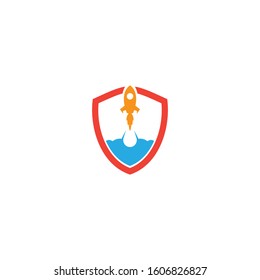 Shield Guard Safe Rocket Spaceship Logo Emblem