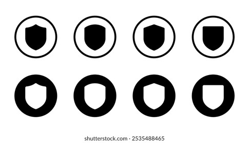Shield guard, security icon set on black circle