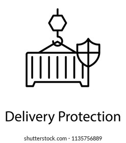 
A shield guarding over a hooked package representing safe delivery icon 
