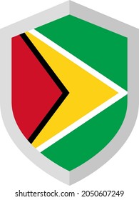 Shield with Guiana flag on white background. Vector illustration.