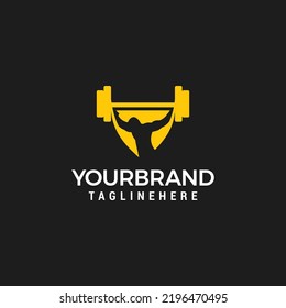 Shield gym vector logo design Suitable for security symbol fitness and power barbell