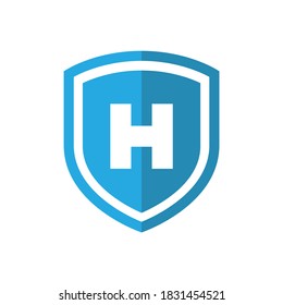 Shield with H sign vector icon. Blue hospital symbol.