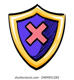 Shield halftone icon hand drawn color vector illustration