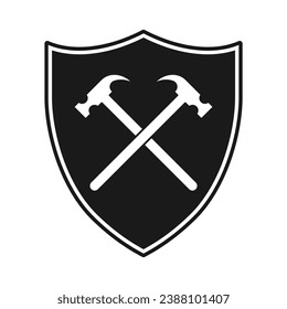 Shield and hammer crossed icon. Coat of arms symbol. heraldry logo sign. Vector illustration image.