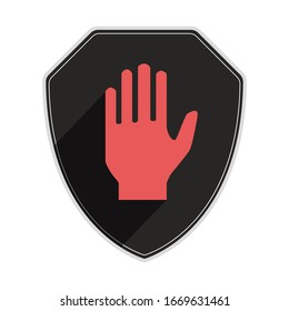 Shield with hand block or adblock - flat icon for apps and websites