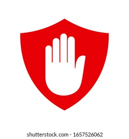Shield with hand block sign. on blank background