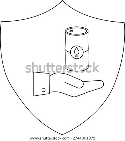 Shield with hand holding an oil drum showing safety