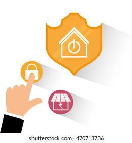 shield hand padlock solar panel smart house home technology app icon set. Flat and Colorful illustration. Vector illustration