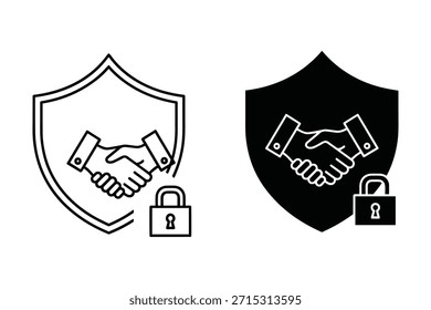 Escudo con apretón de manos y cerradura para Acuerdo de seguridad