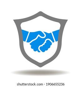 Shield with handshake vector icon. Trust Deal Symbol.