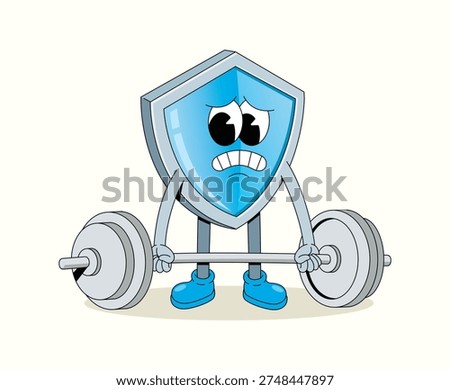 shield hard weightlifting groovy cartoon illustration