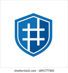 shield with hash tags for technology logo design