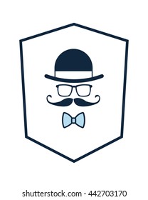 shield with hat glasses mustache bowtie icon