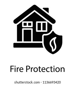 Shield having fire sign with a house, fire insurance concept 