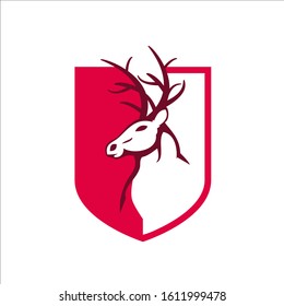 shield and head deer logo design vector animal wildlife adventure outdoor template  