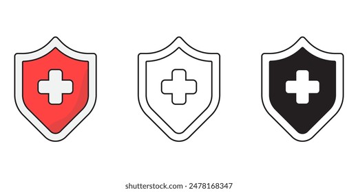 Schild Gesundheitswesen-Symbole gesetzt. Versicherungssymbol isolierter Hintergrund, Gesundheitsschutz-Silhouetten-Symbol, Vektorillustration.