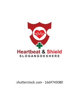 Shield, Heart beat pulse and cross Coloured green Logo Template Design vector for Business medical, Emblem, Design concept, Creative Symbol, Icon