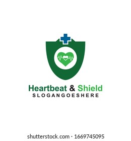 Shield, Heart beat pulse and cross Coloured blue Logo Template Design vector for Business medical, Emblem, Design concept, Creative Symbol, Icon