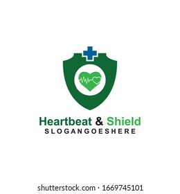 Shield, Heart beat pulse and cross Coloured blue Logo Template Design vector for Business medical, Emblem, Design concept, Creative Symbol, Icon