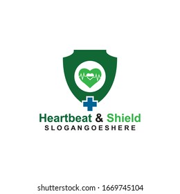 Shield, Heart beat pulse and cross Coloured blue Logo Template Design vector for Business medical, Emblem, Design concept, Creative Symbol, Icon