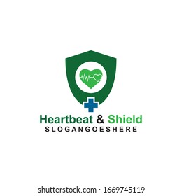 Shield, Heart beat pulse and cross Coloured blue Logo Template Design vector for Business medical, Emblem, Design concept, Creative Symbol, Icon