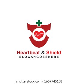 Schild, Herzschlag-Puls und farbig grüne Logodesign-Vektorillustration für Business Medical, Emblem, Design-Konzept, Creative Symbol, Symbol