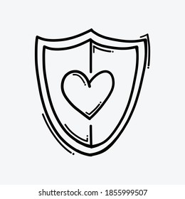 shield heart doodle vector icon. Drawing sketch illustration hand drawn line.