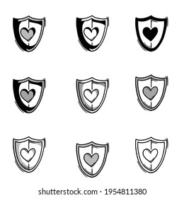 shield heart doodle vector icon. Drawing sketch illustration hand drawn line.