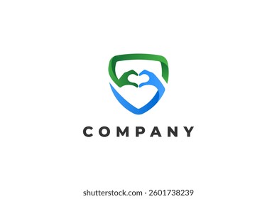 shield and heart hand sign logo love heart
