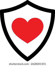 Escudo com ícone de coração . Símbolo do escudo de proteção cardíaca . Ilustração vetorial 