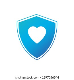 Shield in heart icon. Vector illustration isolated on white background.