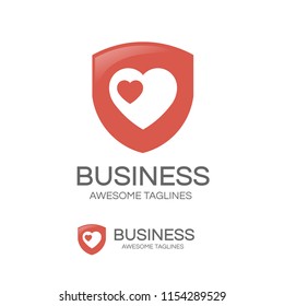 shield and heart icon vector solid logo illustration