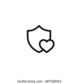 shield with heart line black icon
