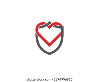 Shield with Heart Logo Concept sign icon symbol Element Design. Love, Health Care, Protection, Security Logotype. Vector illustration template