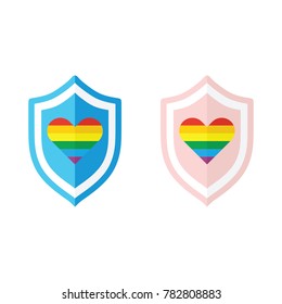 shield with heart rainbow vector illustration .Lgbt flag rainbow heart shape