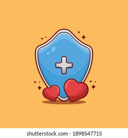 Shield with Heart Symbol Vector Illustration. Medical Design Concept.
