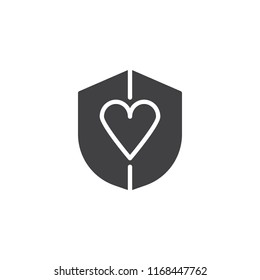 Shield with heart vector icon. filled flat sign for mobile concept and web design. healthcare simple solid icon. Symbol, logo illustration. Pixel perfect vector graphics