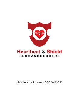 Shield and a Heartbeat in the middle Coloured Red Logo Template Design Vector for business medical, Emblem, Design concept, Creative Symbol, Icon